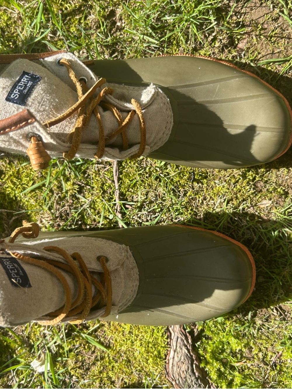 Sperry Olive Green and Tan Duck Boots